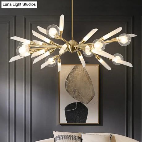 Post-Modern Metal Starburst Chandelier With Glass Shade For Living Room Ceiling