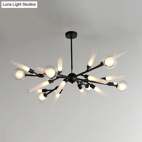 Post-Modern Metal Starburst Chandelier With Glass Shade For Living Room Ceiling