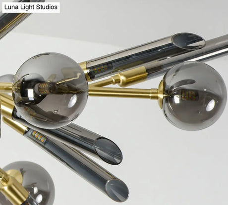 Post-Modern Metal Starburst Chandelier With Glass Shade For Living Room Ceiling