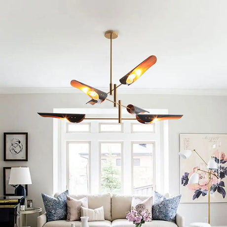 Post-Modern Metallic Burst Chandelier Light For Living Room 6 / Black