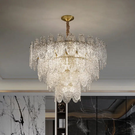 Post-Modern Textured Glass Gold Chandelier Pendant Light For Living Room 20 /