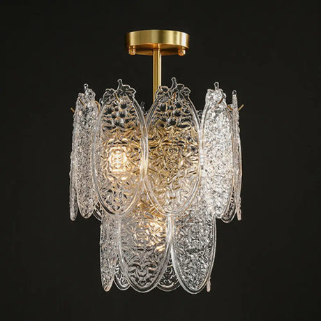 Post-Modern Textured Glass Gold Chandelier Pendant Light For Living Room 4 /