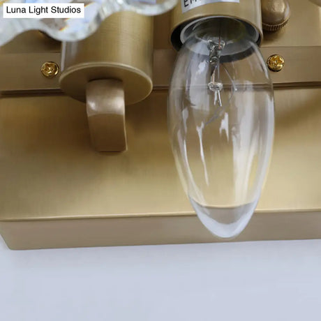 Postmodern 2-Light Wall Sconce With Clear Crystal And Green/Gold Gem Accent