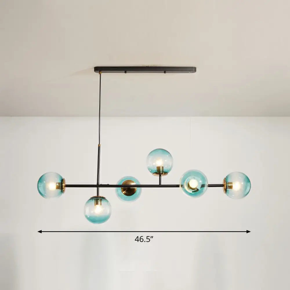 Postmodern 6-Light Island Lamp With Glass Ball Shades For Dining Rooms Blue
