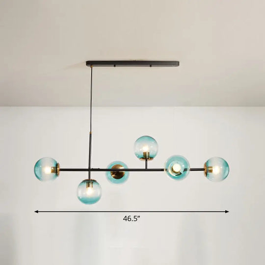 Postmodern 6-Light Island Lamp With Glass Ball Shades For Dining Rooms Blue