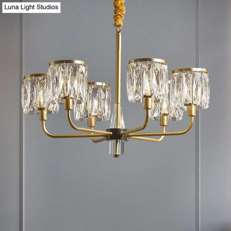 Postmodern Antique Gold Crystal Prism Chandelier Light Fixture