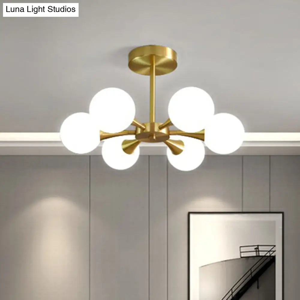 Postmodern Ball Glass Semi Flush Mount Ceiling Light With Brass Finish