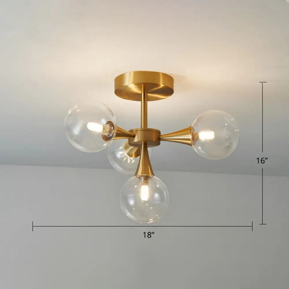 Postmodern Ball Glass Semi Flush Mount Ceiling Light With Brass Finish 4 / Clear
