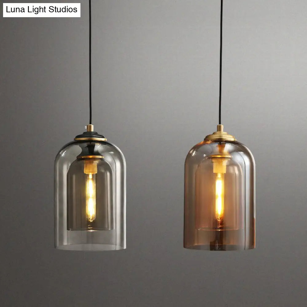Modern Bedroom Hanging Lamp With Double Glass Cloche Shade