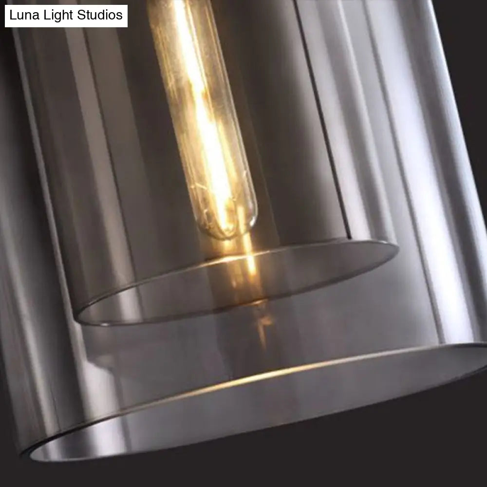 Postmodern Bedroom Hanging Lamp With Double Cloche Glass Shade - 1 Bulb Ceiling Light