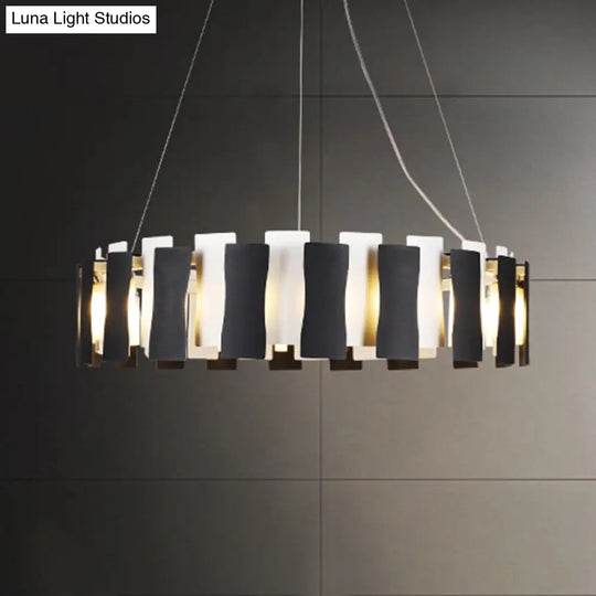 Modern Black & White Circular Chandelier Pendant Light - Creative Metal Design For Living Room