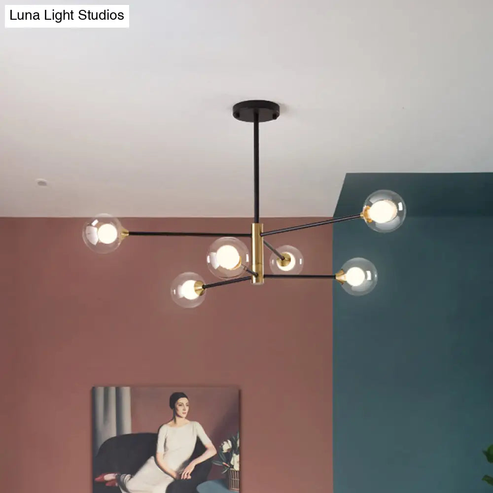 Postmodern Black & Gold Chandelier - 6/8 Lights Branch Design Clear Glass Shades