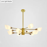 Postmodern Black/Gold Chandelier With Tulip White Glass Shade - 6/10/16 Bulbs For Living Room