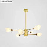 Postmodern Black/Gold Chandelier With Tulip White Glass Shade - 6/10/16 Bulbs For Living Room