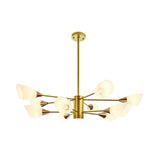 Postmodern Black/Gold Chandelier With Tulip White Glass Shade - 6/10/16 Bulbs For Living Room