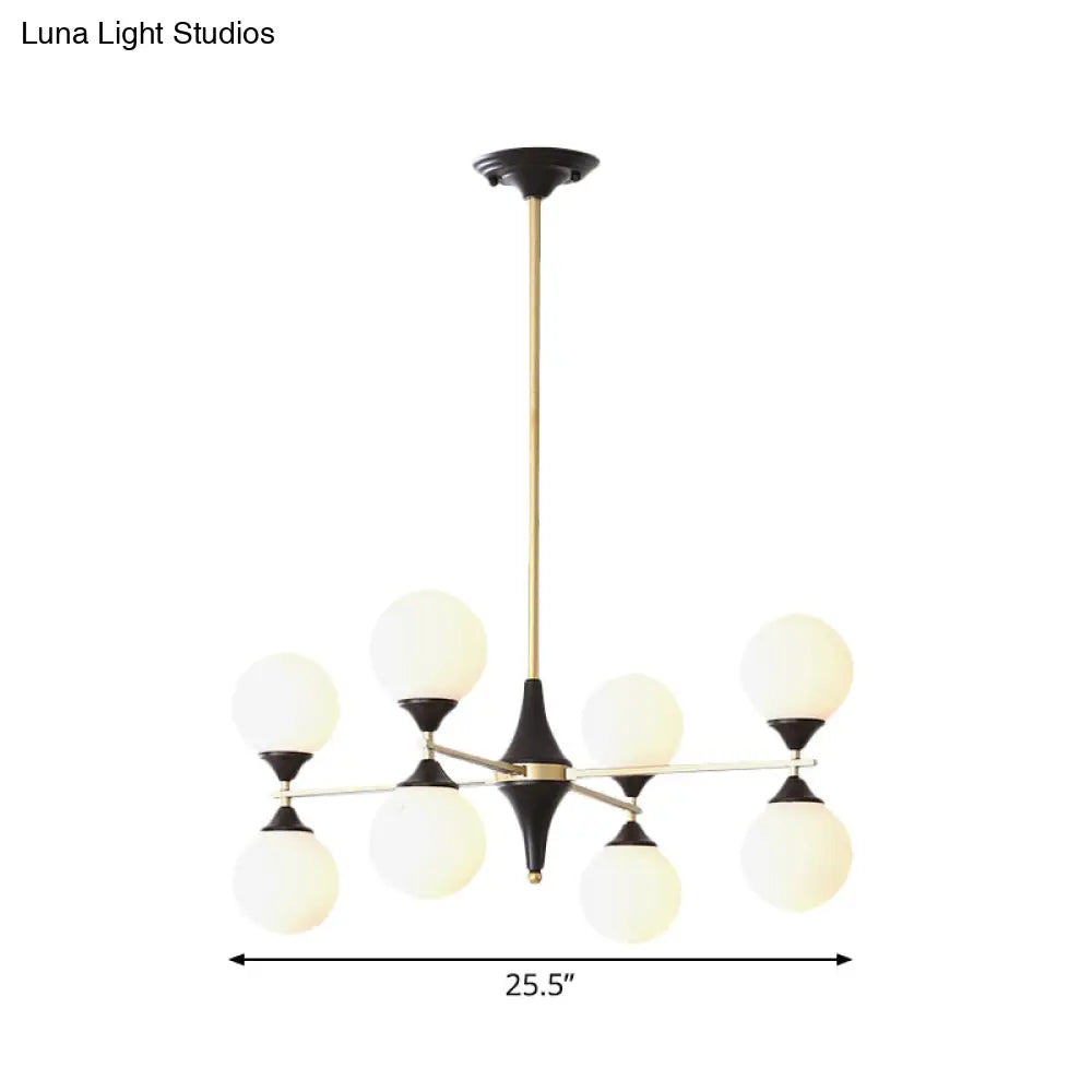Postmodern Black-Gold Hanging Light With Ivory Glass Shades - 6/8/12 Heads