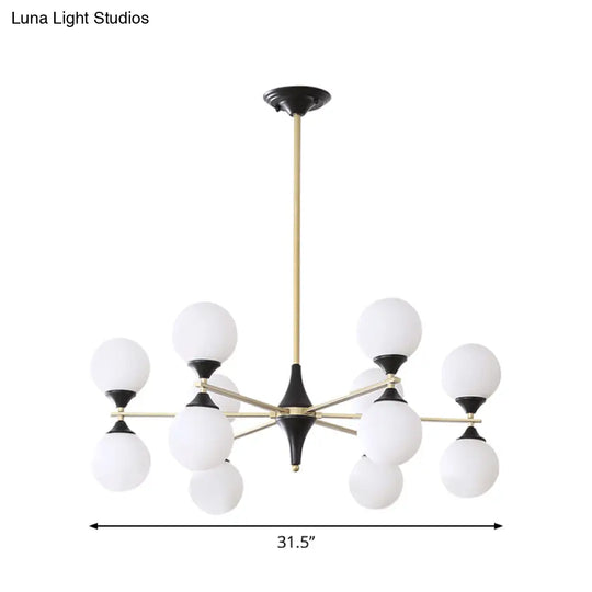 Postmodern Black-Gold Hanging Light With Ivory Glass Shades - 6/8/12 Heads