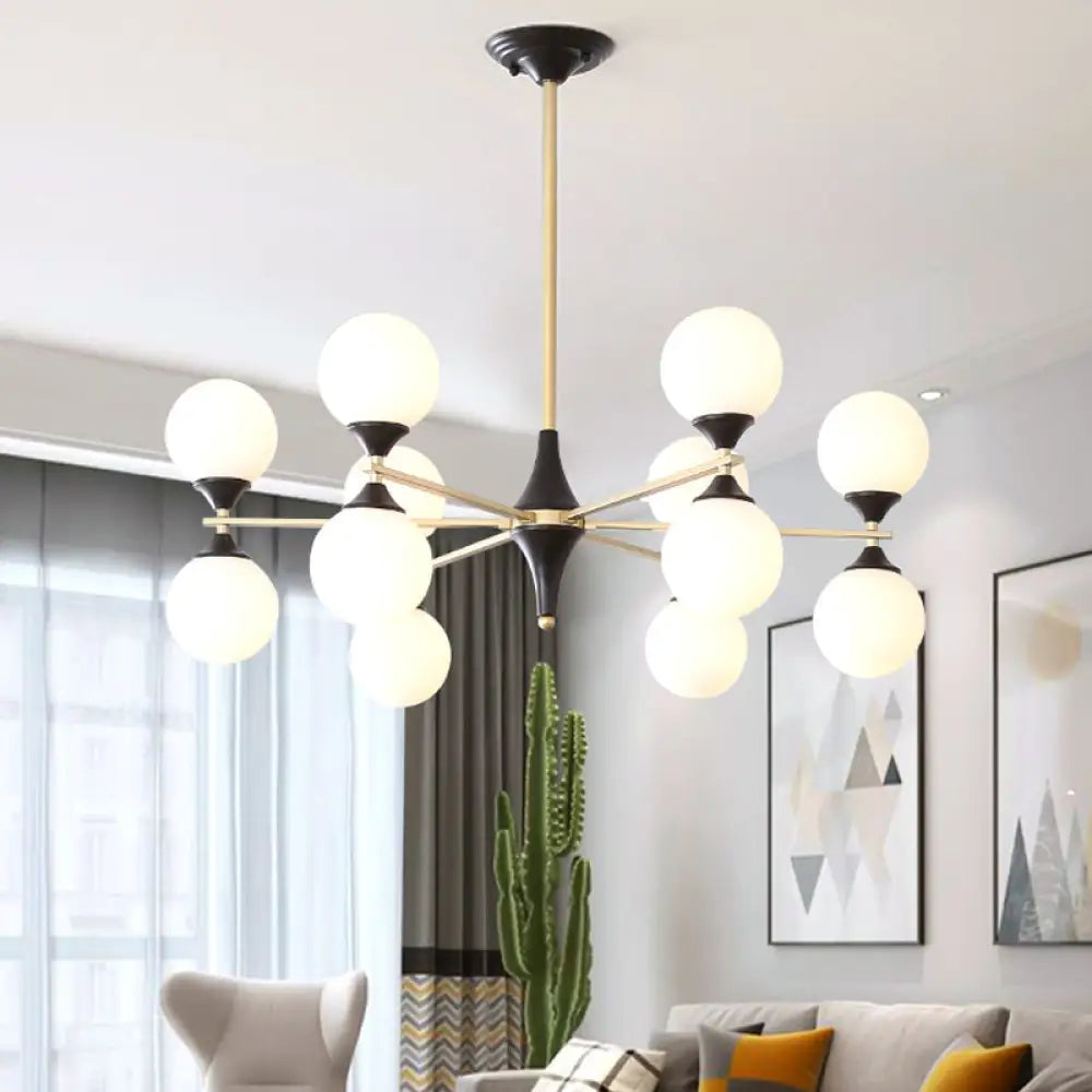 Postmodern Black-Gold Hanging Light With Ivory Glass Shades - 6/8/12 Heads 12 / Gold