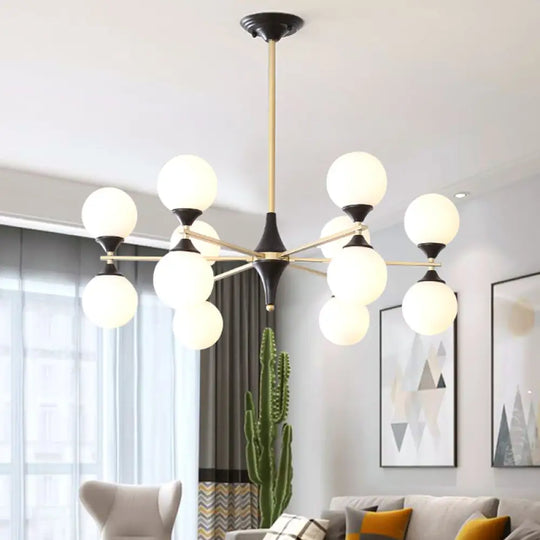 Postmodern Black-Gold Hanging Light With Ivory Glass Shades - 6/8/12 Heads 12 / Gold