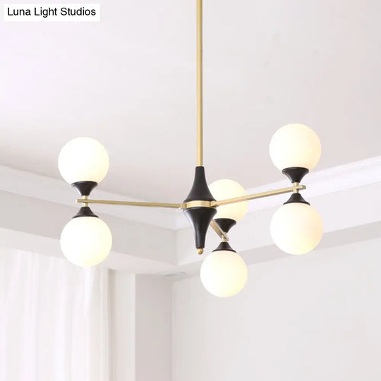 Postmodern Black-Gold Hanging Light With Ivory Glass Shades - 6/8/12 Heads
