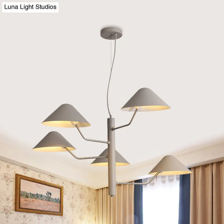 Postmodern Branch Suspension Light With Metal Cone Shades - Chandelier For Dining Room (3/5 Lights