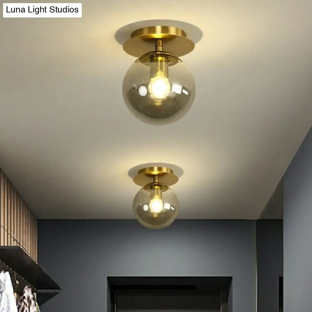 Postmodern Brass 1-Light Semi Flush Mount Ceiling Fixture With Glass Shade For Foyer