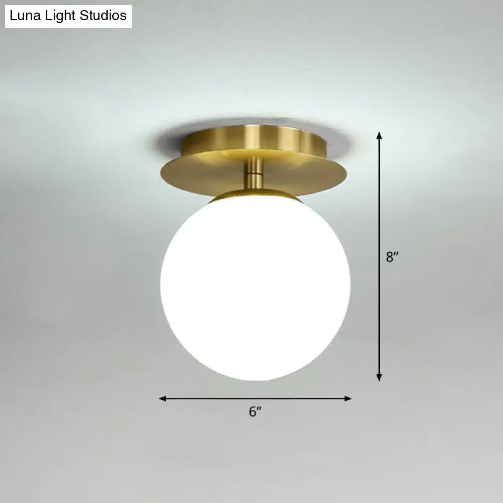 Postmodern Brass 1-Light Semi Flush Mount Ceiling Fixture With Glass Shade For Foyer White