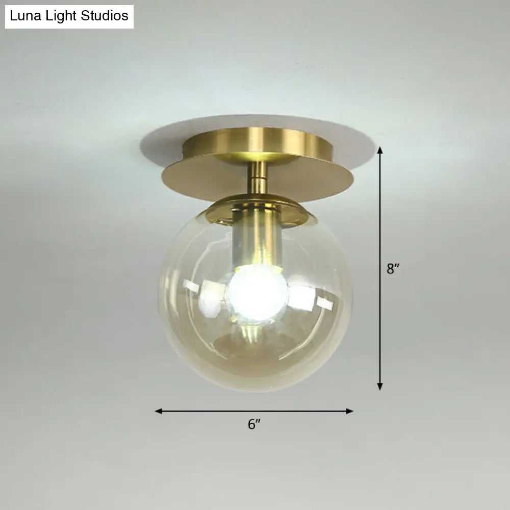 Postmodern Brass 1-Light Semi Flush Mount Ceiling Fixture With Glass Shade For Foyer Amber