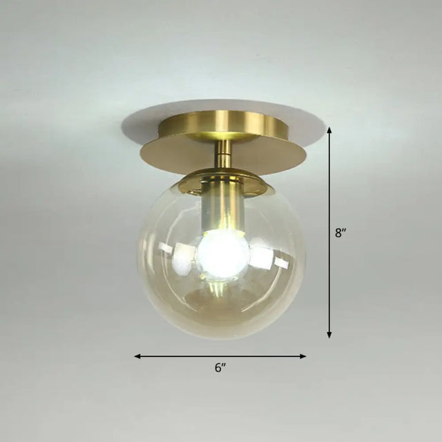Postmodern Brass 1 - Light Semi Flush Mount Ceiling Fixture With Glass Shade For Foyer Amber