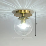 Postmodern Brass 1 - Light Semi Flush Mount Ceiling Fixture With Glass Shade For Foyer Clear