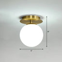 Postmodern Brass 1 - Light Semi Flush Mount Ceiling Fixture With Glass Shade For Foyer White