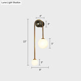 Postmodern Brass Arc Wall Sconce Light With Opal Glass Shade - 2-Head Metal Design