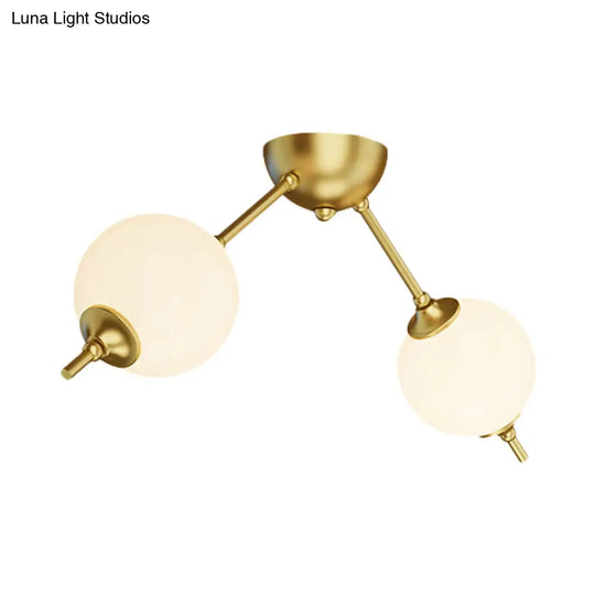 Postmodern Brass Ceiling Mount Light With Ivory Glass Shade - 2/3 Lights Semi Flush For Living Room