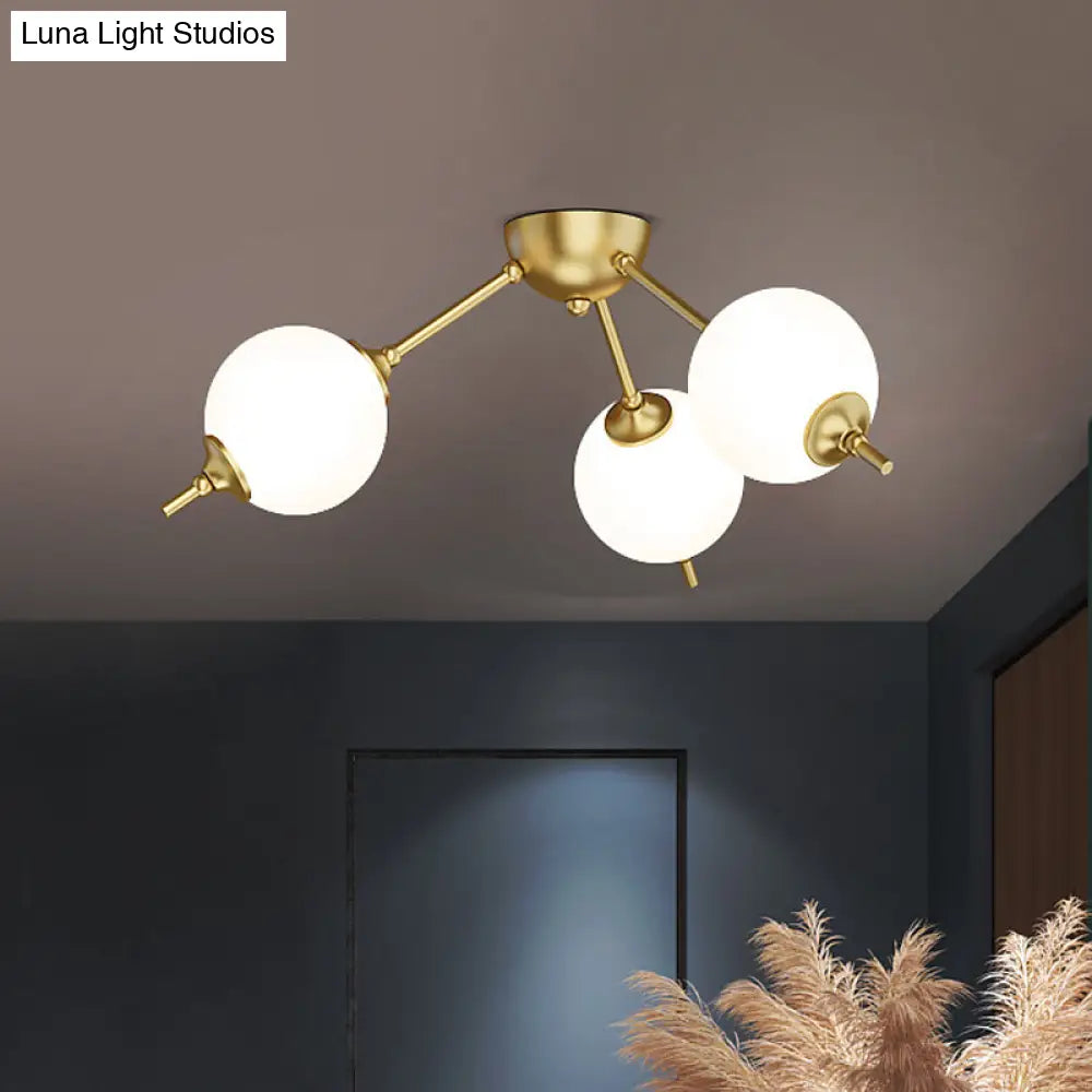 Postmodern Brass Ceiling Mount Light With Ivory Glass Shade - 2/3 Lights Semi Flush For Living Room