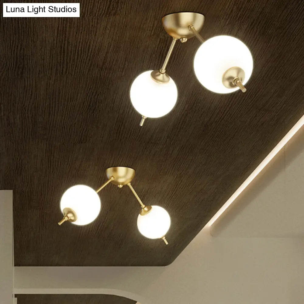 Postmodern Brass Ceiling Mount Light With Ivory Glass Shade - 2/3 Lights Semi Flush For Living Room