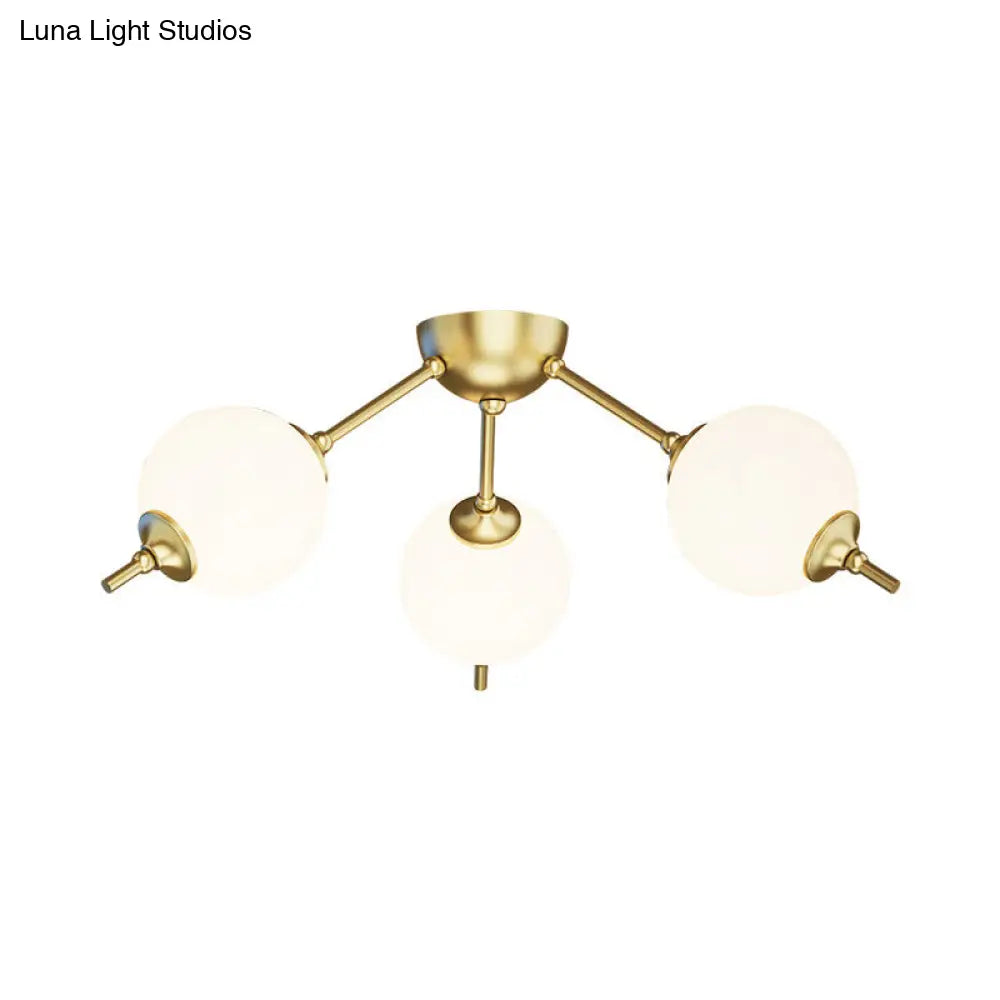 Postmodern Brass Ceiling Mount Light With Ivory Glass Shade - 2/3 Lights Semi Flush For Living Room