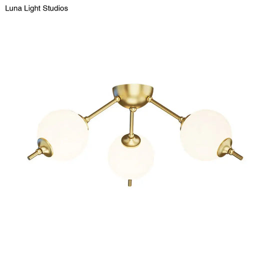 Postmodern Brass Ceiling Mount Light With Ivory Glass Shade - 2/3 Lights Semi Flush For Living Room