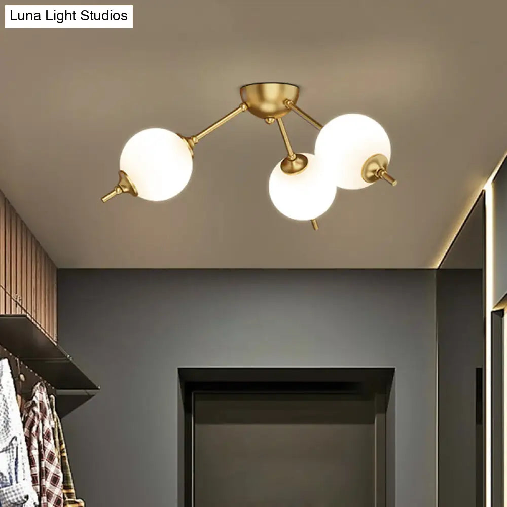 Postmodern Brass Ceiling Mount Light With Ivory Glass Shade - 2/3 Lights Semi Flush For Living Room