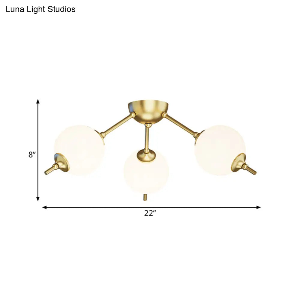 Postmodern Brass Ceiling Mount Light With Ivory Glass Shade - 2/3 Lights Semi Flush For Living Room