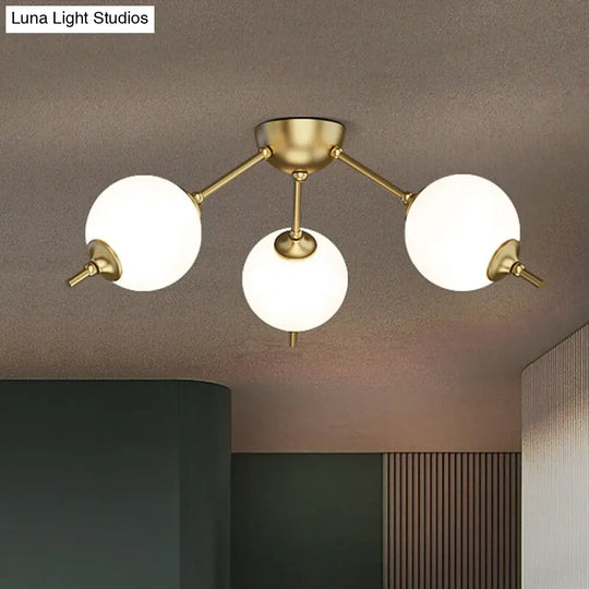 Postmodern Brass Ceiling Mount Light With Ivory Glass Shade - 2/3 Lights Semi Flush For Living Room