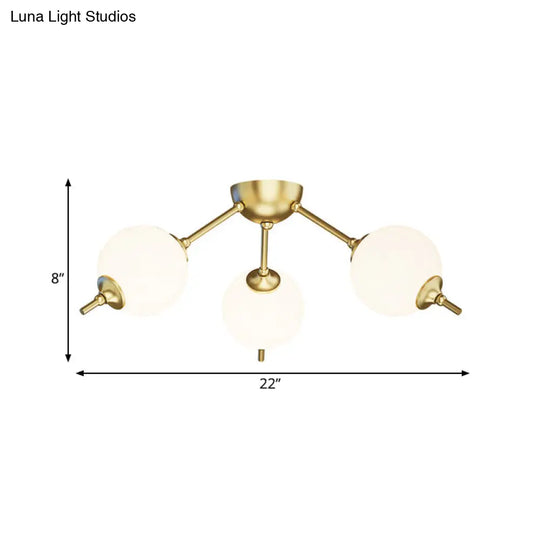 Postmodern Brass Ceiling Mount Light With Ivory Glass Shade - 2/3 Lights Semi Flush For Living Room