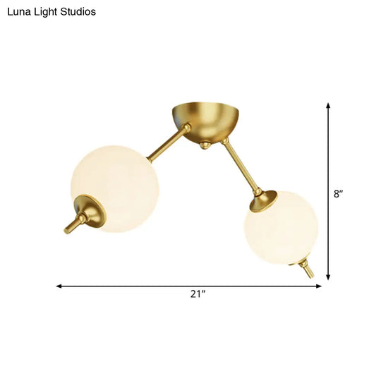 Postmodern Brass Ceiling Mount Light With Ivory Glass Shade - 2/3 Lights Semi Flush For Living Room