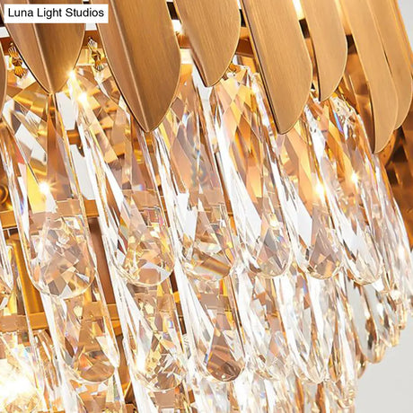 Postmodern Brass Chandelier Pendant Light - Faceted Crystal Cone Design 6/10 Heads 16’/19.5’ Wide