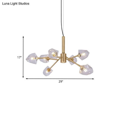 Postmodern Brass Chandelier With 8 Crystal Gemstone Pendant Lamps