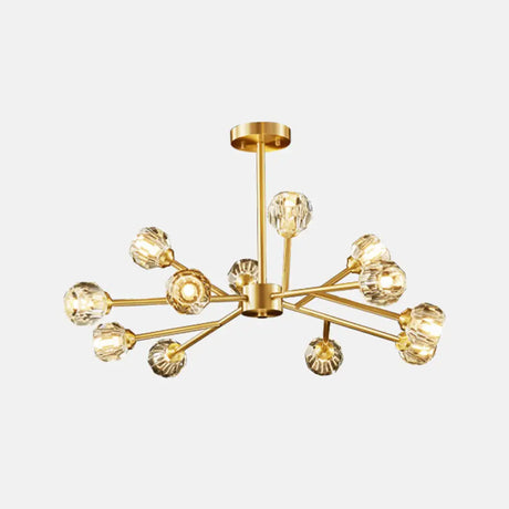 Postmodern Brass Finish Chandelier With Beveled Cut Crystal Ball Pendant Lighting - 6/9/18 Lights