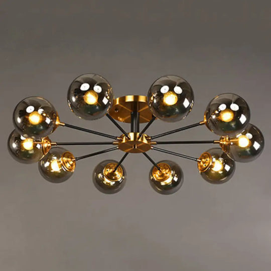 Postmodern Brass Finish Radial Ceiling Lamp With Glass Ball Shade 10 / Smoke Gray