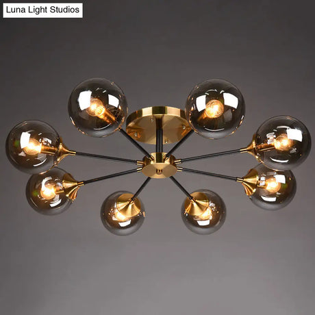 Postmodern Brass Flush Mount Light With Burst Design And Glass Ball For Living Room