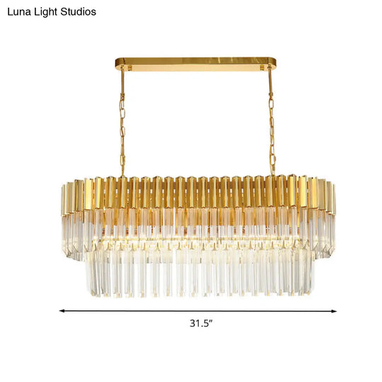 Postmodern Brass Island Light Fixture - 8 Heads Crystal Rod Hanging Design