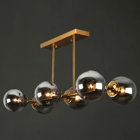 Postmodern Brass Island Light With Globe Glass Shade: Stylish Metal Ceiling Fixture 6 / Smoke Gray