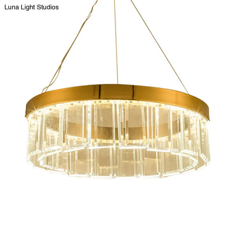 Postmodern Brass Led Crystal Panel Chandelier: Stylish Round Suspension Light Fixture